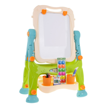 Tablica 2w1 magnetyczno-kredowa dla dzieci 3+ Akcesoria + Regulacja wysokości + Taboret + Półka + Pisaki Kreda